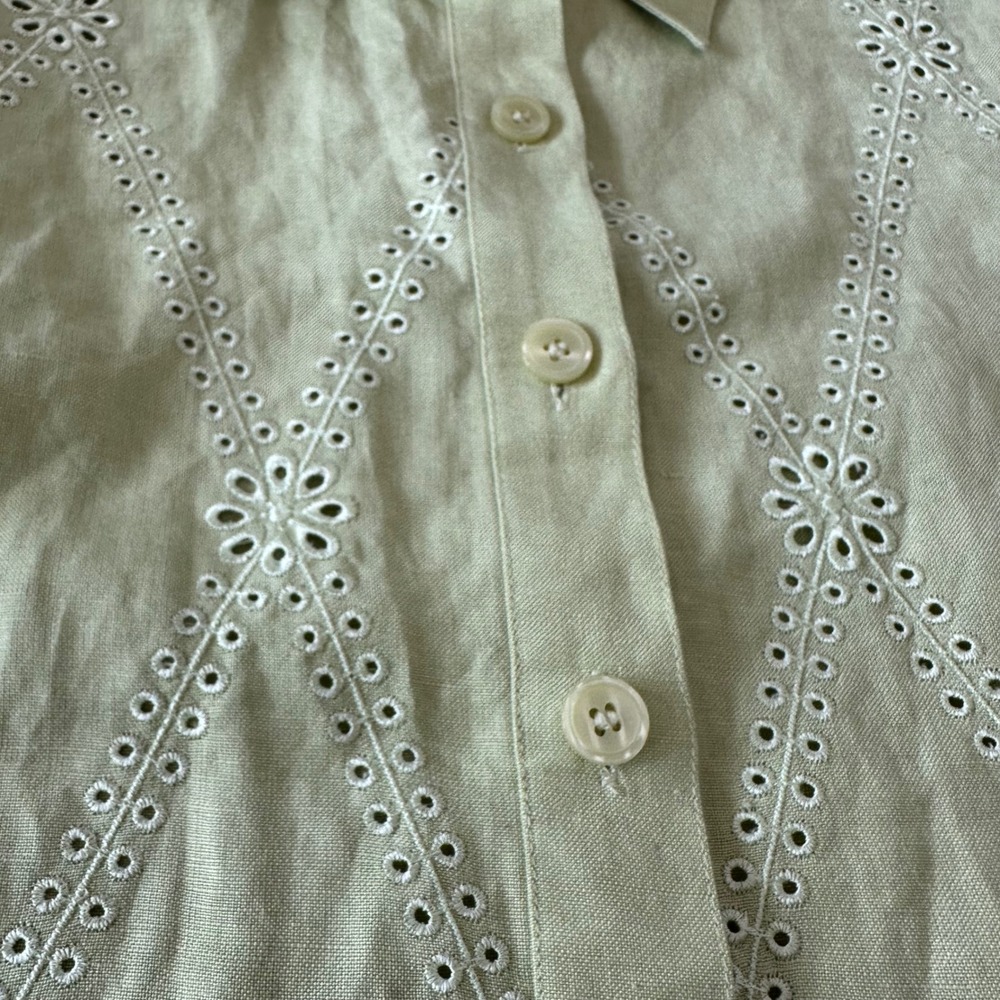 Coldwater Creek Linen Eyelet Button Down Top Tunic Cottagecore Romantic Citron 6 - Picture 3 of 8